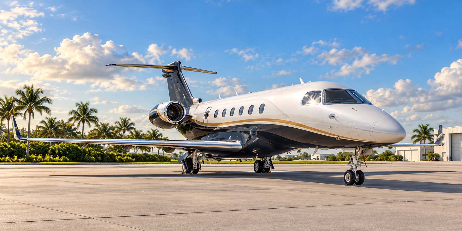 Pearl white, charcoal and gold aircraft color concept in South Florida